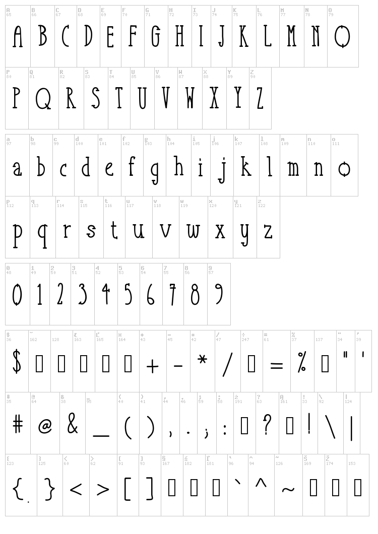 Take It Or Leave It Serif font map